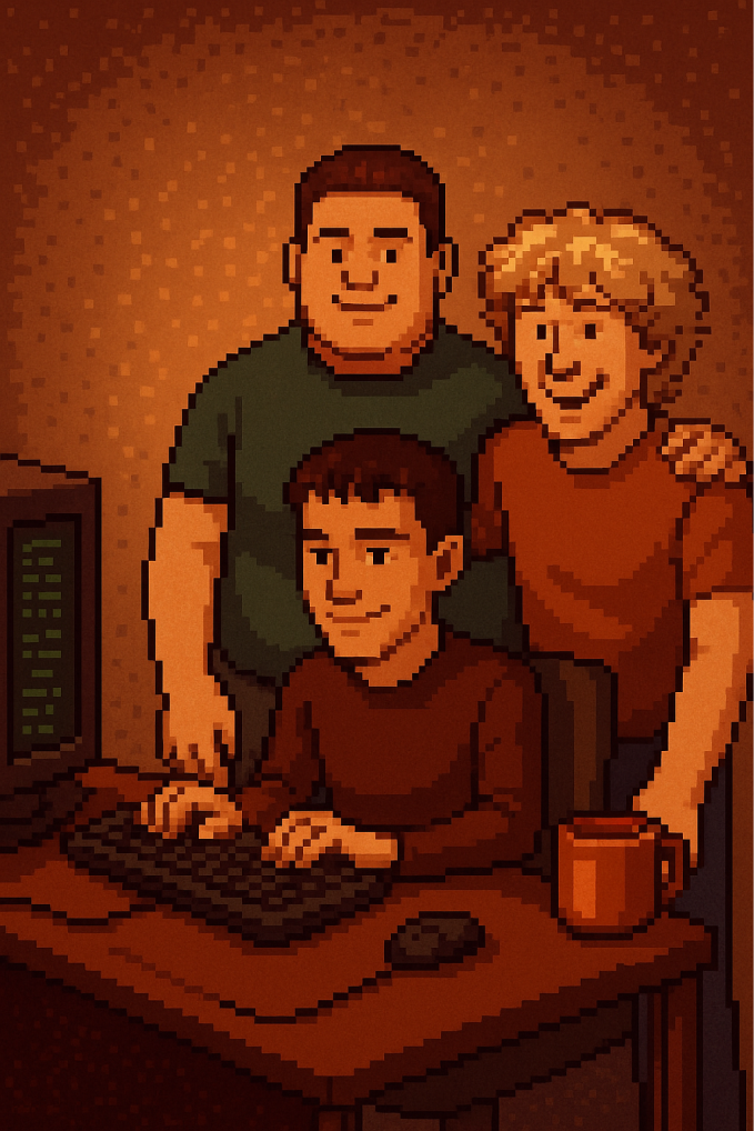 Pixel-art portrait of Fabian, Till, and Daniel